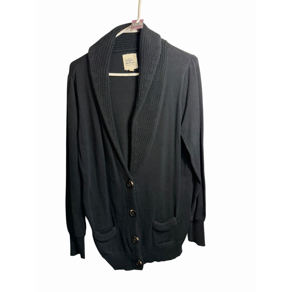 between me & you women black knit button up‎ long sleeve cardigan sweater sizeXL